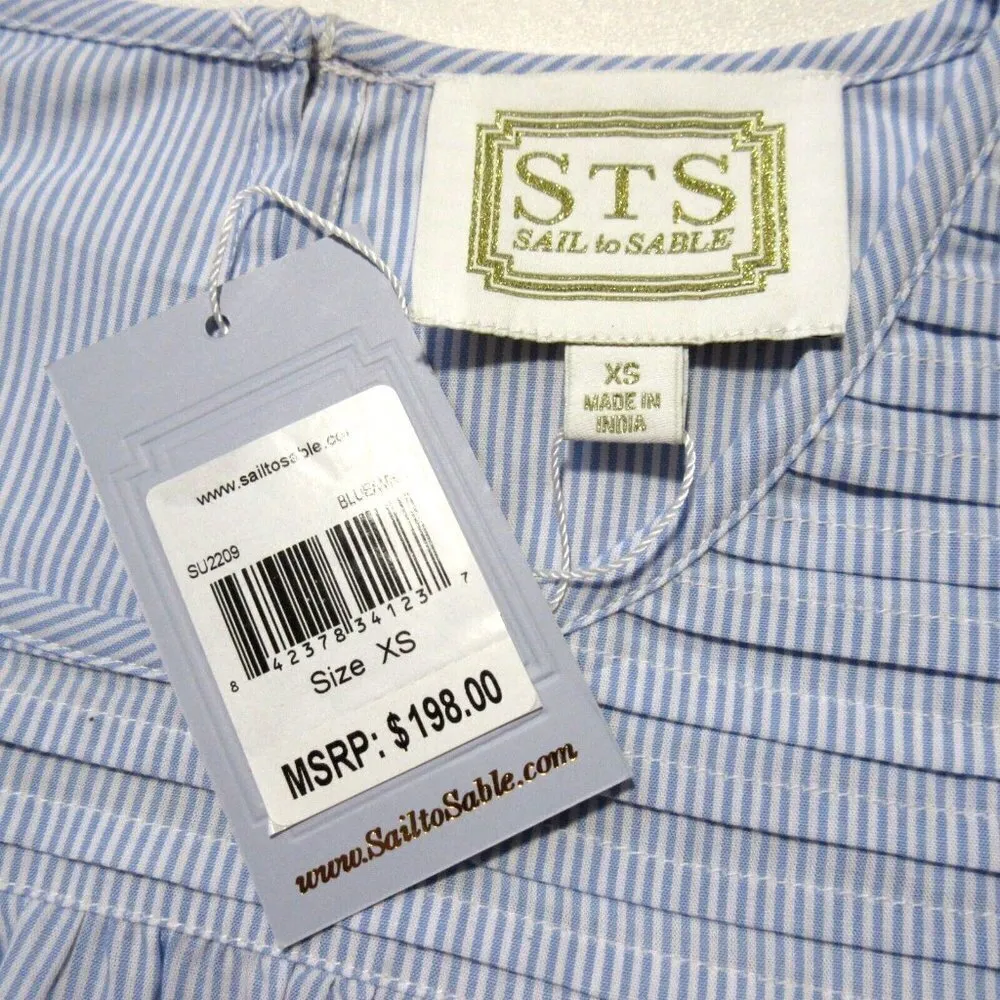 NWT Sail To Sable Flutter Sleeve Maxi in Blue Stripe Shirting Ric Rac Dress XS - Image 4