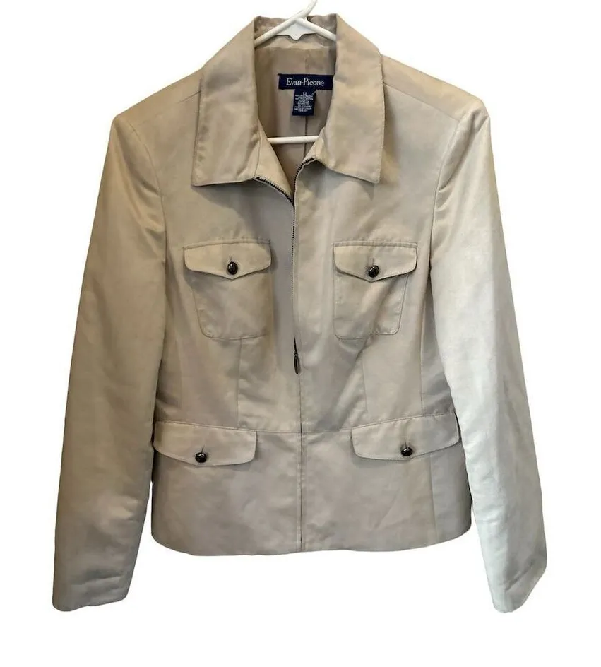 Evan Picone Women's Faux Suede Zipper Front Jacket Size 12 Tan Long Sleeve - Image 1