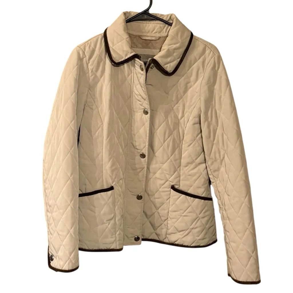 Cream Beige Quilted Chore Jacket Equestrian Preppy Cozy Lined Women’s Size M - Image 9
