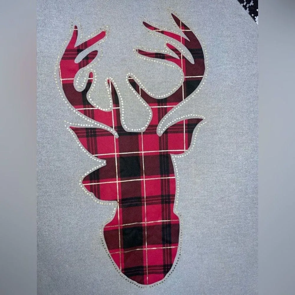 Nobo Christmas Plaid Deer Tops size X-Large 15/17 grey 3/4 long sleeve holiday - Image 3