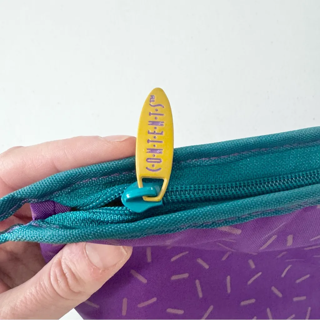 Vintage 80’s/90’s “Contents” Purple and Teal Confetti Retro Travel Makeup Bag - Image 3