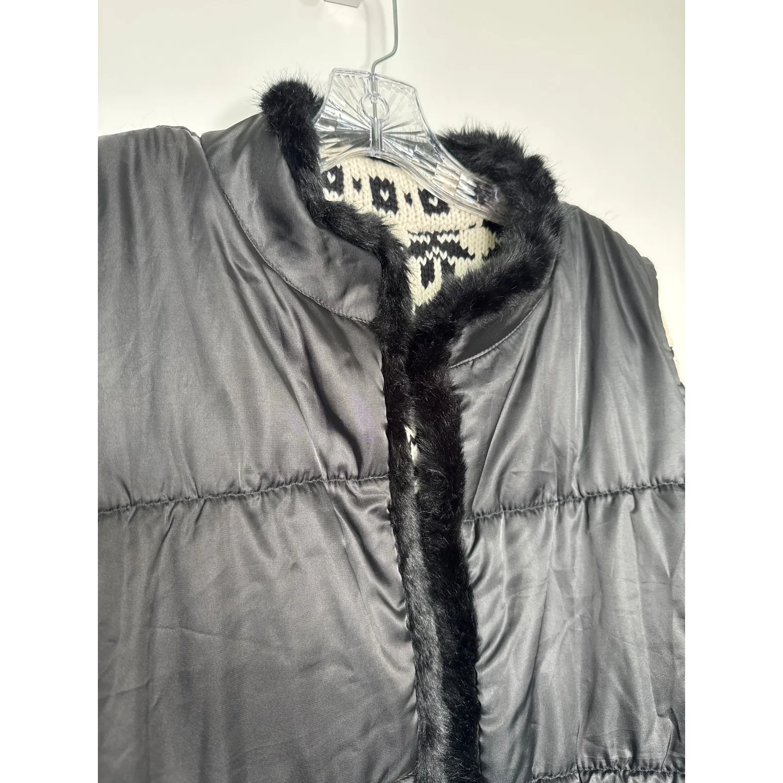 NWT Talbots Black White Knit Faux Fur Trim open front Vest fair Isle 2X - Image 16