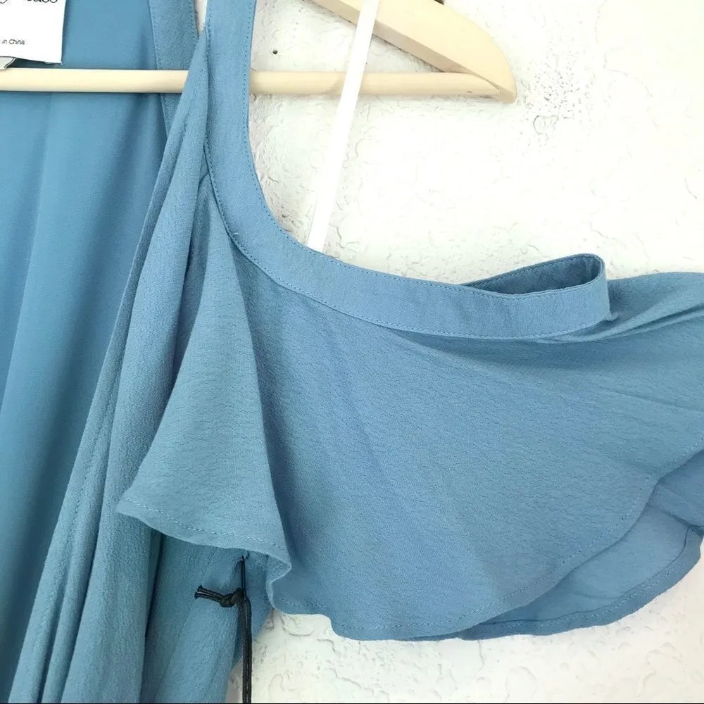 PRIVACY PLEASE Off The Shoulder Maxi Wrap Dress Thigh Slit‎ Blue Small New - Image 5