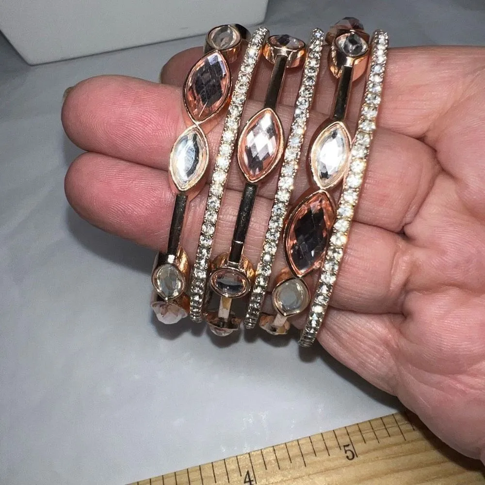 Set of Six Rose Gold Tone Rhinestone Stack Bangle Bracelets **SEE PIC AND DESCRI - Image 7