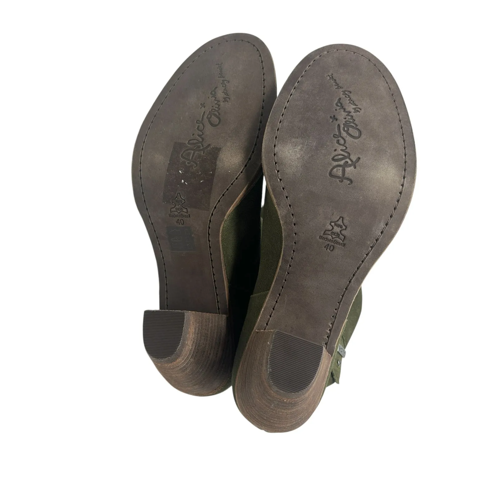 Alice + Olivia Caden Booties Boots Heeled Suede Olive Green Size 40 US 10‎ - Image 12