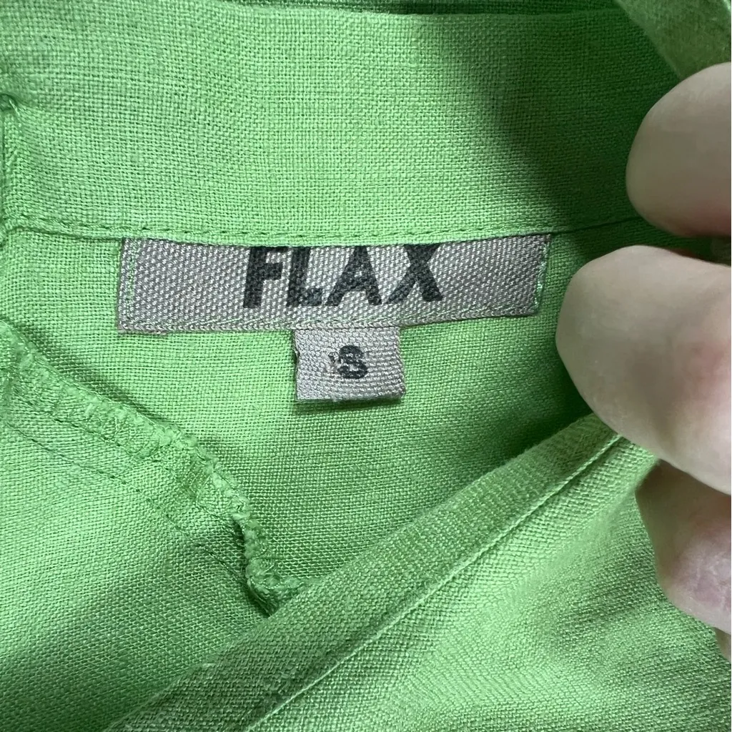 Flax Green‎ Linen Button Back Short Sleeve Top - Image 2