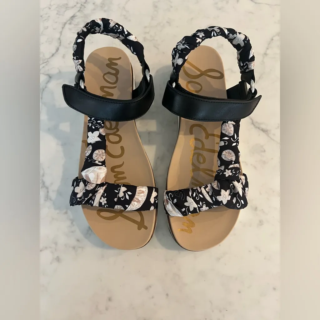 Anthopologie Sam Edelman Ashie Sandals New Fabric Leather Size 9.5 Black Motif - Image 6