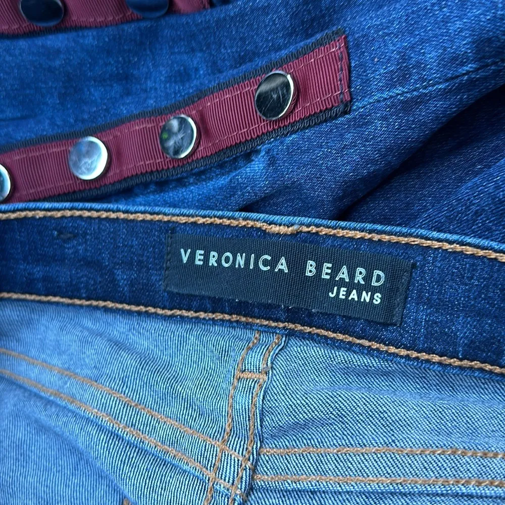 Veronica Beard Carolyn Baby bootcut contrast ankle snap fray jeans flare dark - Image 3