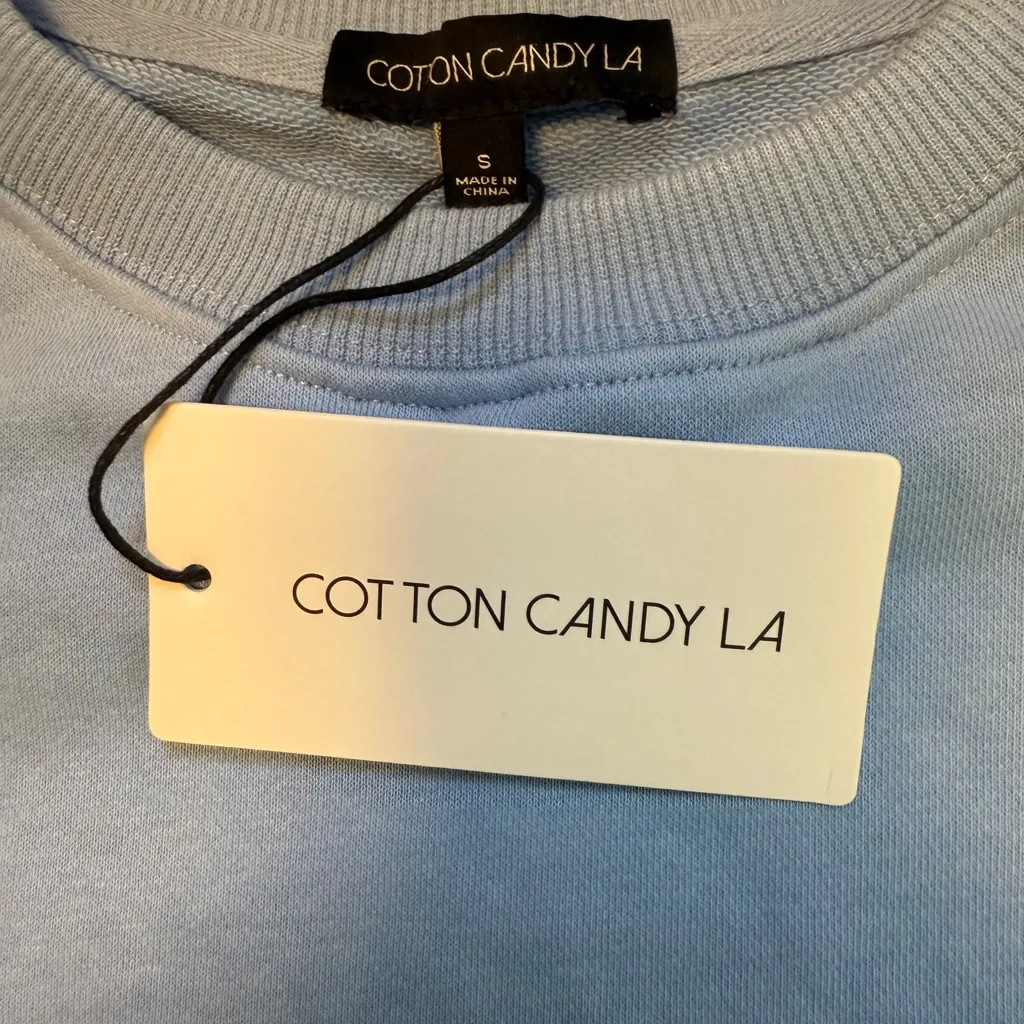 Cotton Candy LA Cropped Sweatshirt Baby Blue Crewneck Pullover Small NWT - Image 5