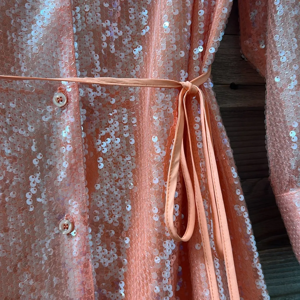 Nookie Oracle Peach Sequin Shirt Dress Size Small NWT - Image 6
