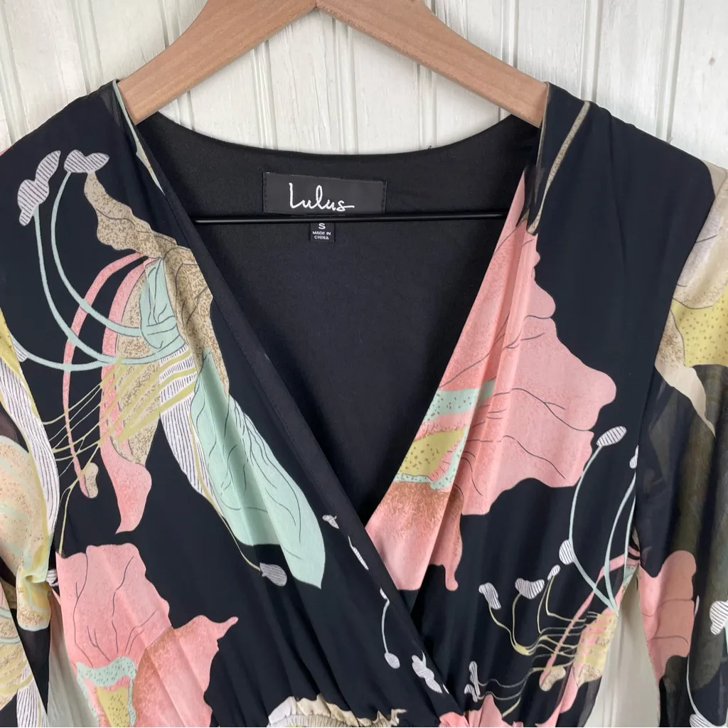 Lulus Wondrous Water Lilies Black Floral Print Maxi Dress Size Small Whimsigoth - Image 14