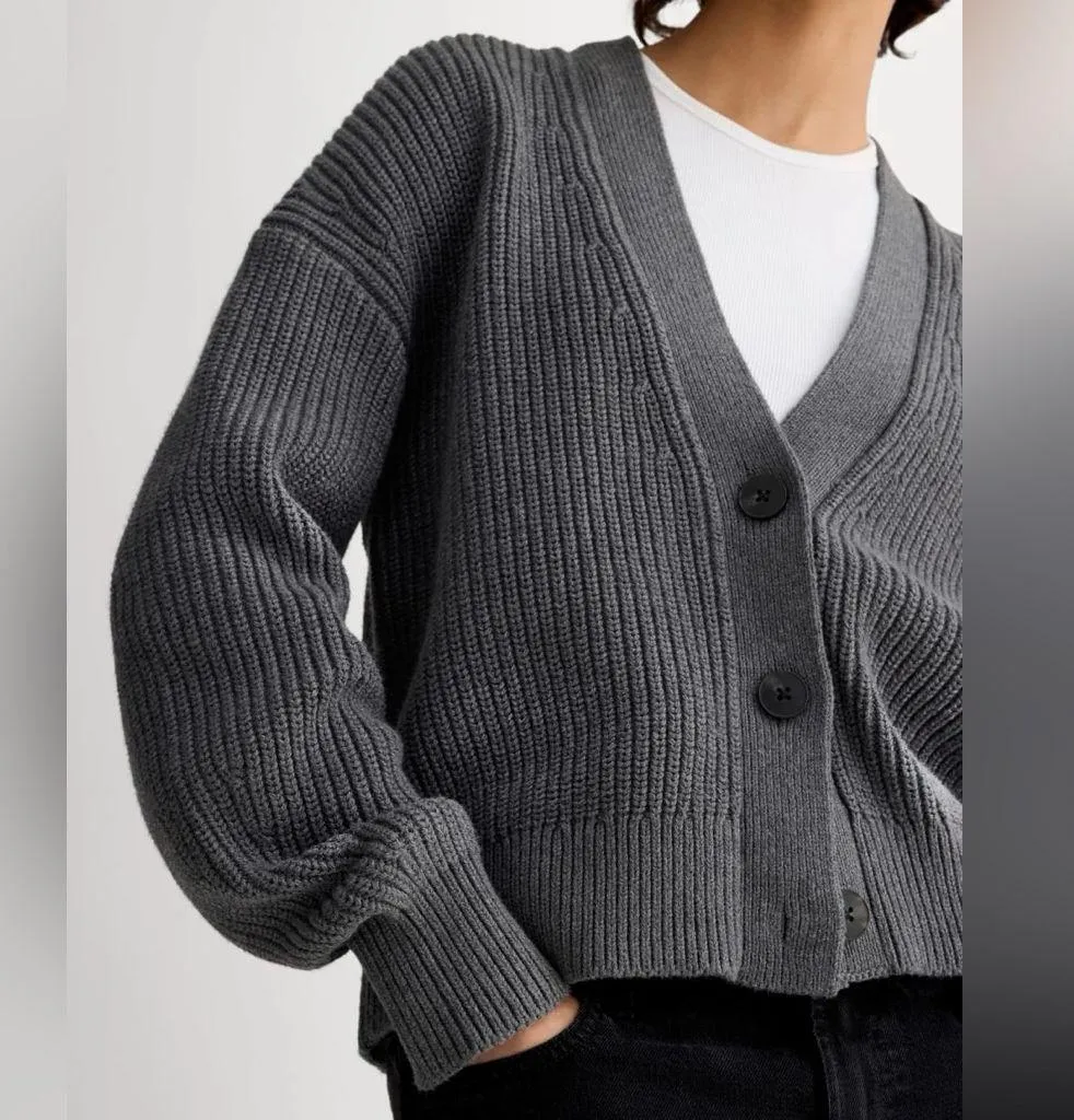 Everlane The Boxy Cardigan in Everyday Cotton in Heathered Charcoal, Size Small - Image 3