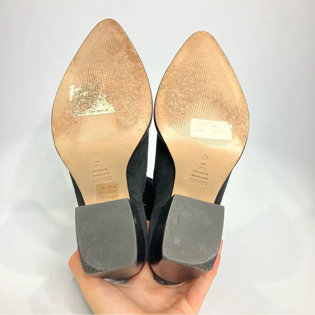 Schutz Tessie black leather suede boots block heel trendy western women size 7.5 - Image 10