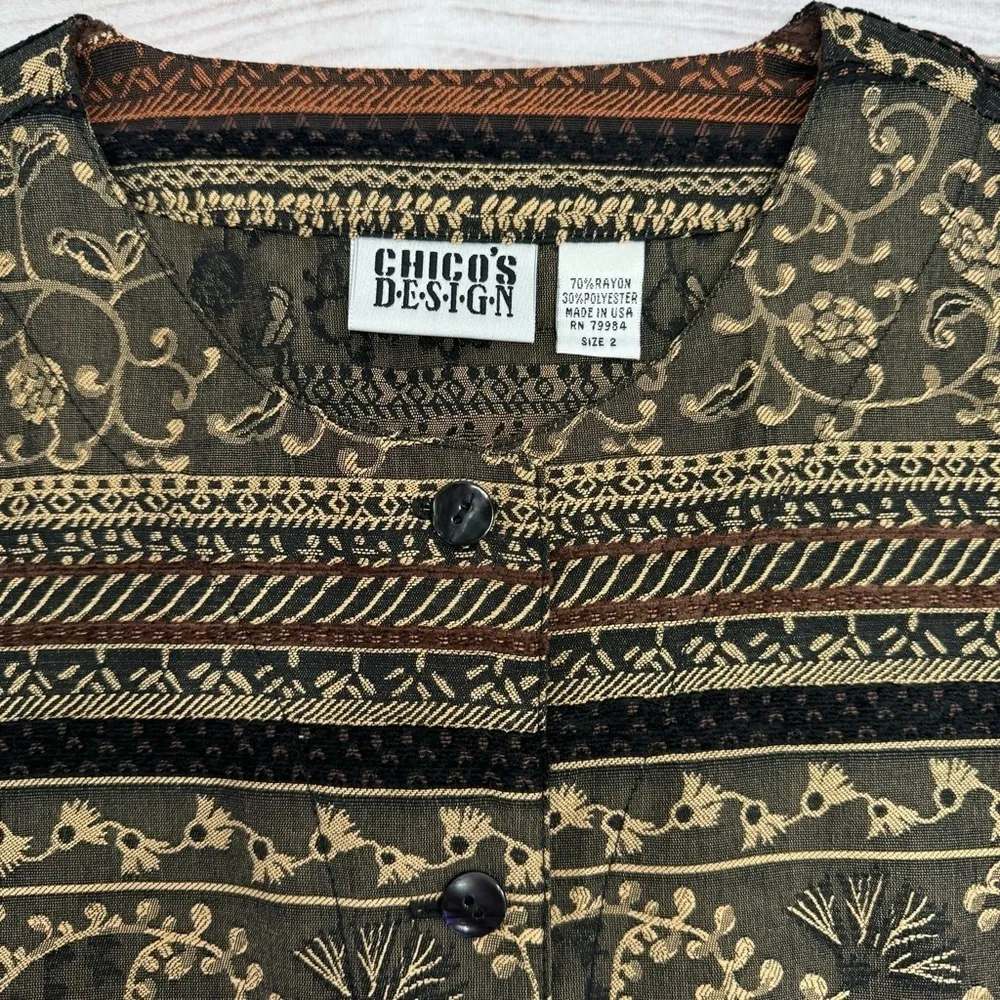 Chico’s Design Brown Black and Gold Paisley Tapestry Boho Southwestern Vest - Image 3