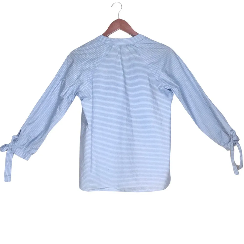 Madewell Light Blue & White Striped Tie-Sleeve Peasant Popover Blouse Top - Image 5