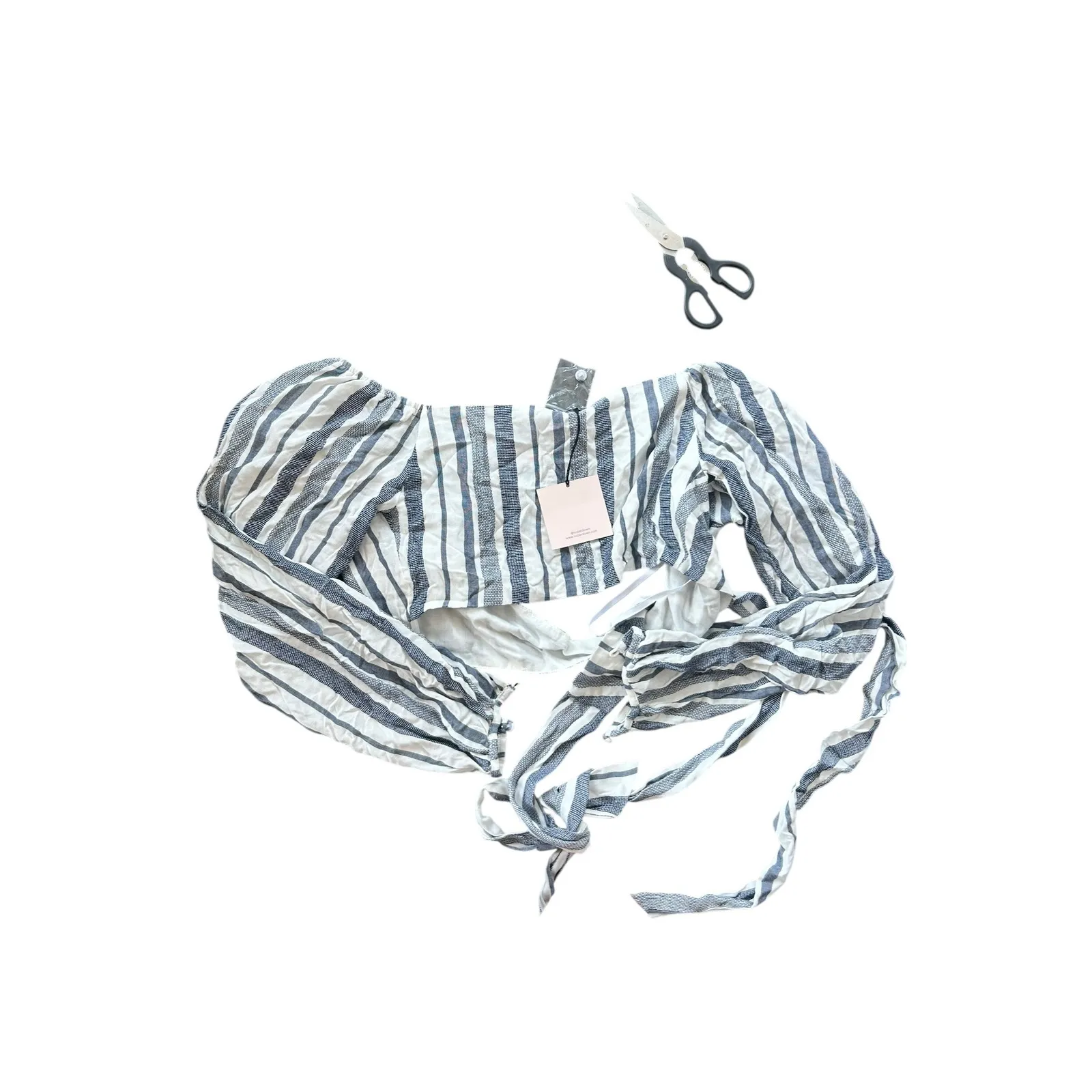 SUPERDOWN Piper Wrap Crop Top in Navy & White Striped Boho White Blue XS NWT - Image 6