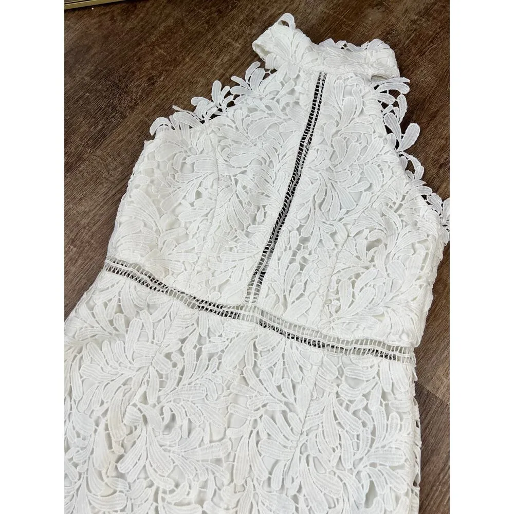 Lulus Divine Destiny White Lace Midi Dress Halter Bridal Bachelorette Bride - Image 4