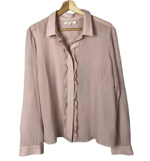 Avec Les Filles Light Pink Ruffle Front Long Sleeve Button Down L - Image 1