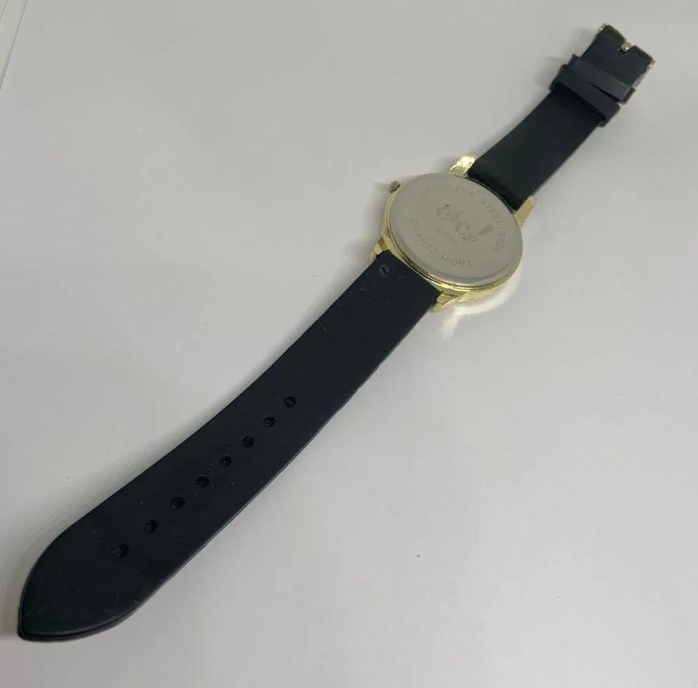 etc! Anchor quartz analog watch 38mm gold tone rhinestones black silicone band - Image 5