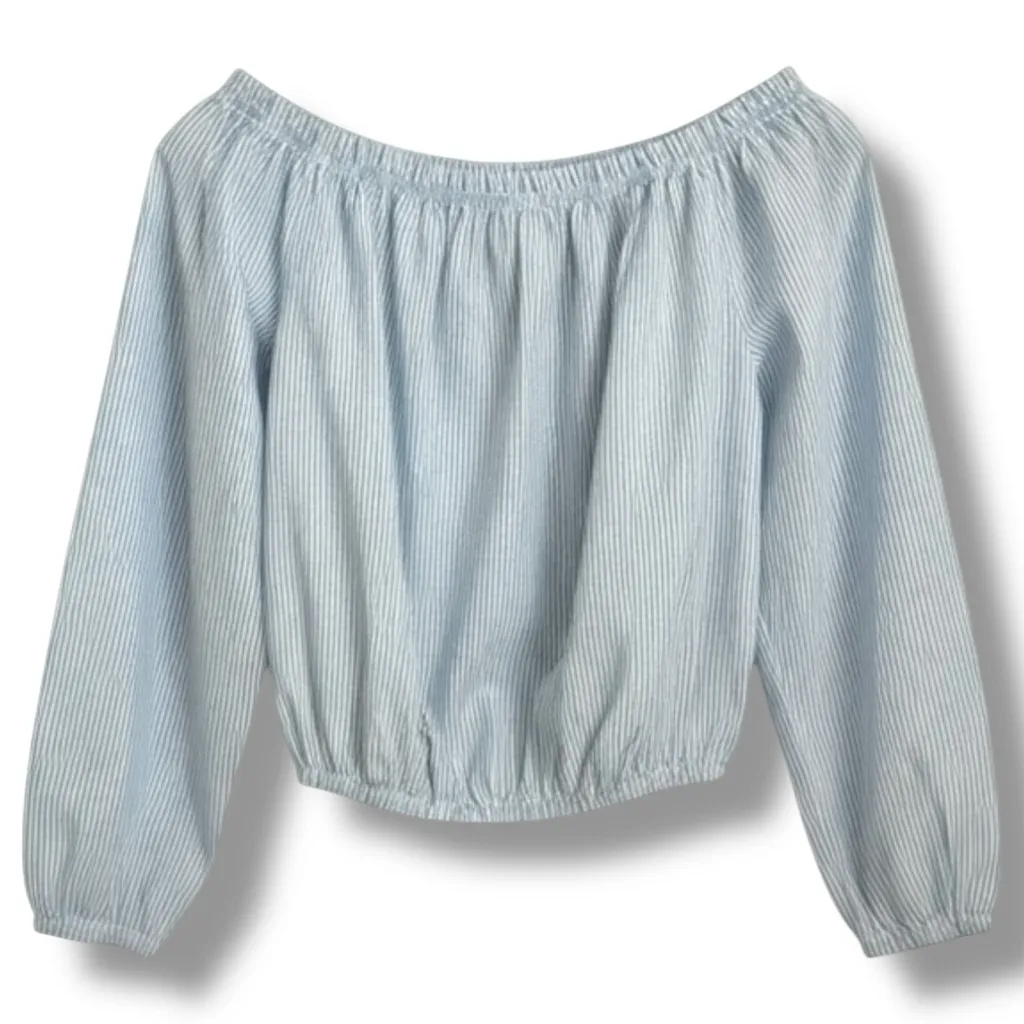 John Galt Brandy Melville Off The Shoulder Blue White Striped Crop Top Size OS - Image 5