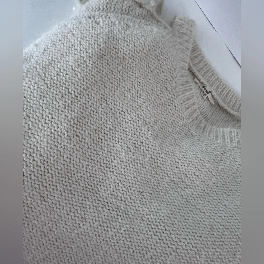 White Sweater with Cold Shoulder & Accent Faux Pearl beaded Design - Image 11