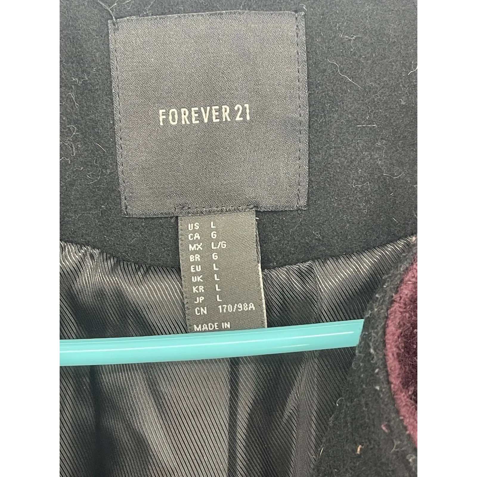 Forever21 Moto Wool Jacket Womens Size‎ L Burgundy, Gold Zipper - Image 2