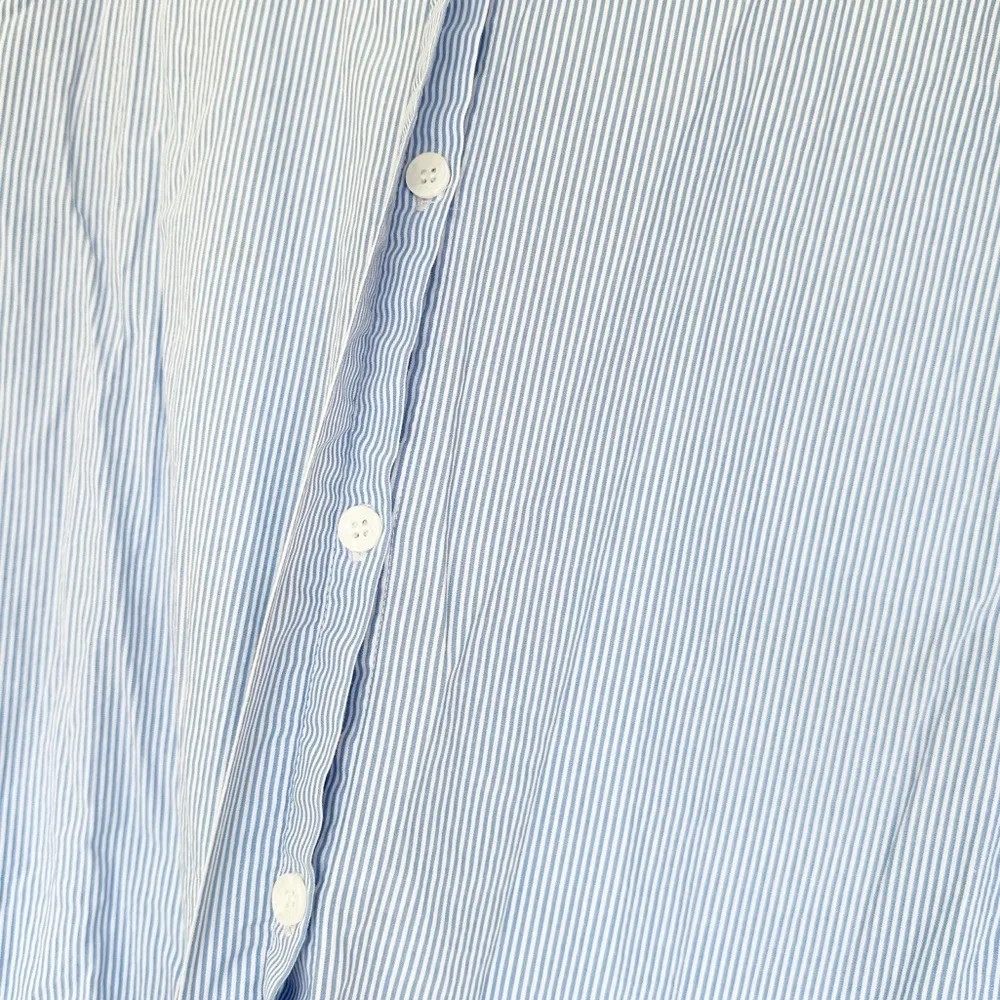 CHRISTIAN DIOR Blue White Pin Stripe Button Down Puff Pleated 3/4 Sleeve 6 - Image 5