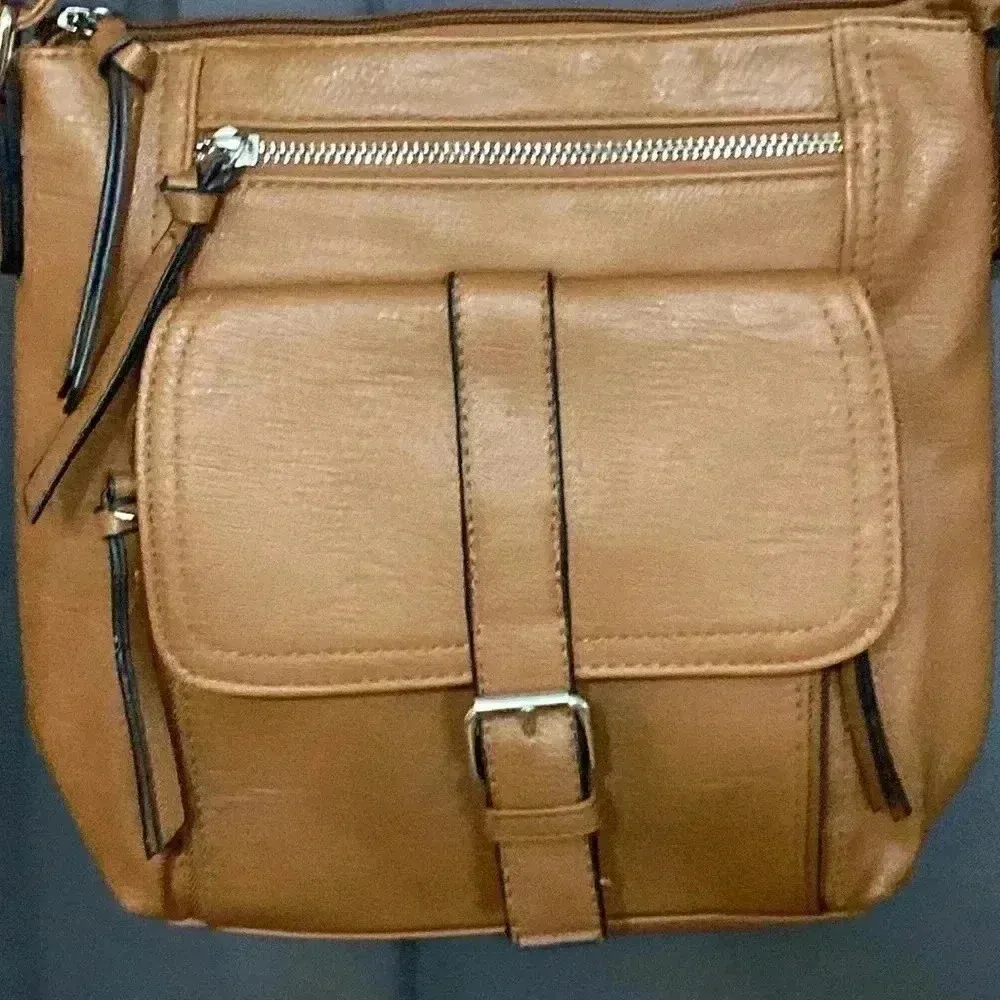 BUENO SHOULDER/CROSSBODY PURSE CARAMEL BROWN MUTIL POCKETS ADJUSTABLE STRAP - Image 4
