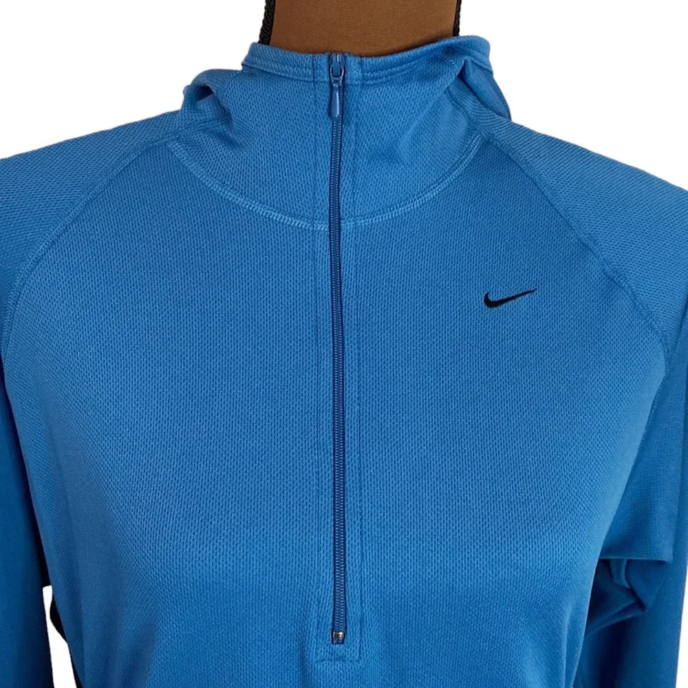 Nike athletic hooded mesh fabric half zip jacket  in storm blue black size M - Image 6