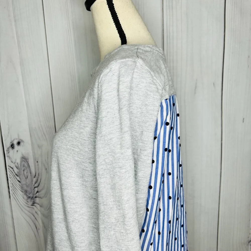 Talbots Tunic T-shirt Gray Blue Mixed Media Long Sleeve Sz L Hi-Low - Image 6