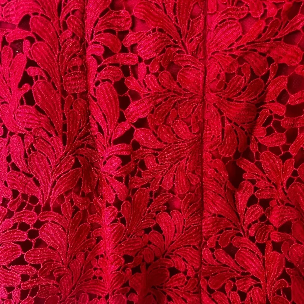 MONIQUE LHUILLIER Lace Sleeveless Ruffled Tiered Maxi Gown Dress Fuschia Sz 8 - Image 5