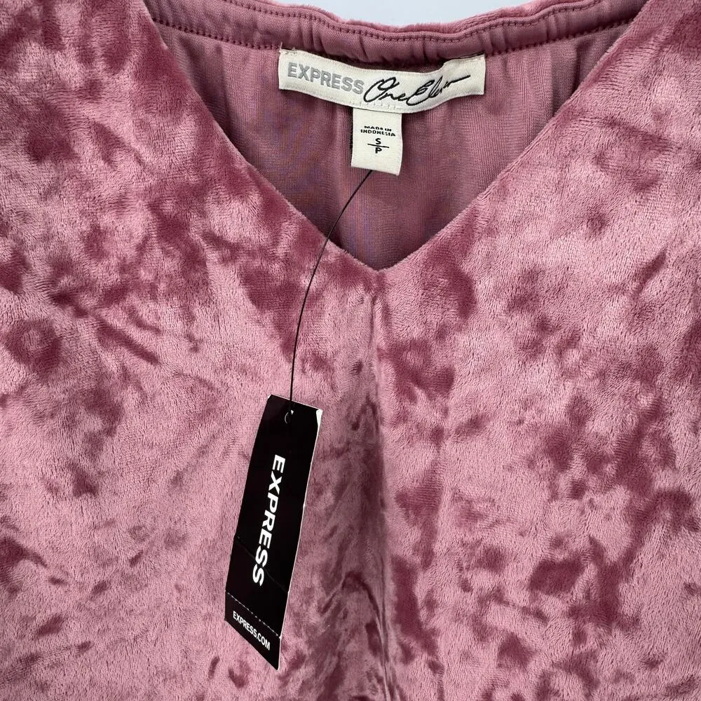 Express cami small V neck crushed velvet cropped tiered ruffle strappy pink NEW - Image 7