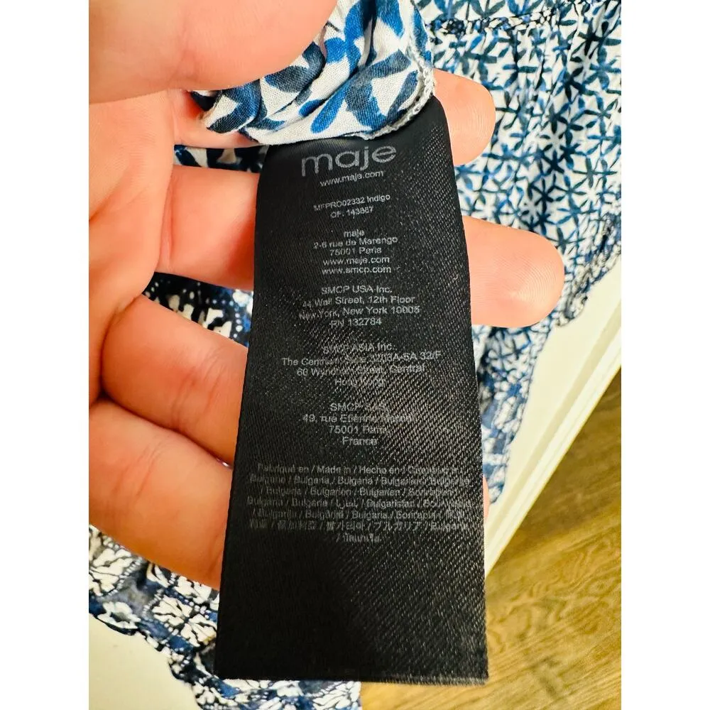 MAJE Women's Blue Patchwork Print 100% Cotton Crewneck Shift Dress Size 40 - Image 7