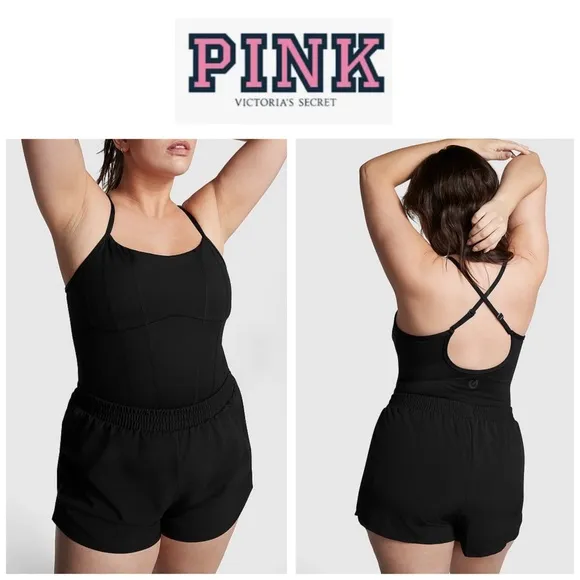 Victoria's Secret 🆕 PINK Black Ultimate Runsie Romper M🆕 - Image 2