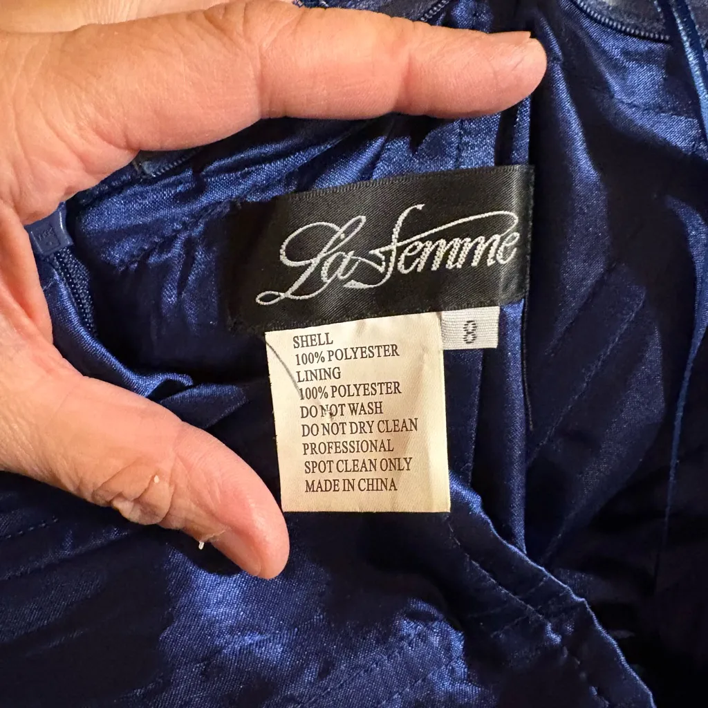 La Femme 19160 Navy Strapless Floral Mini Dress - Image 3