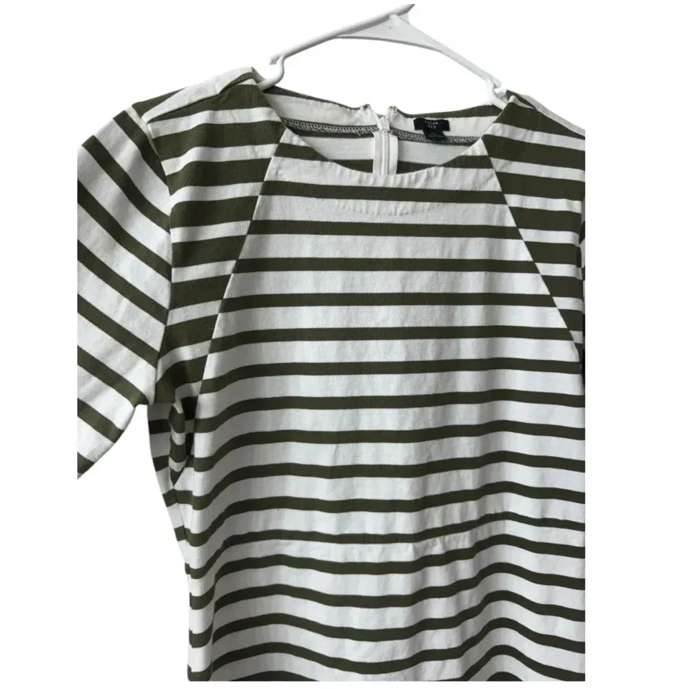 J Crew Olive Green & White Stripped Fit & Flare Long sleeve cotton Dress‎ - Image 4