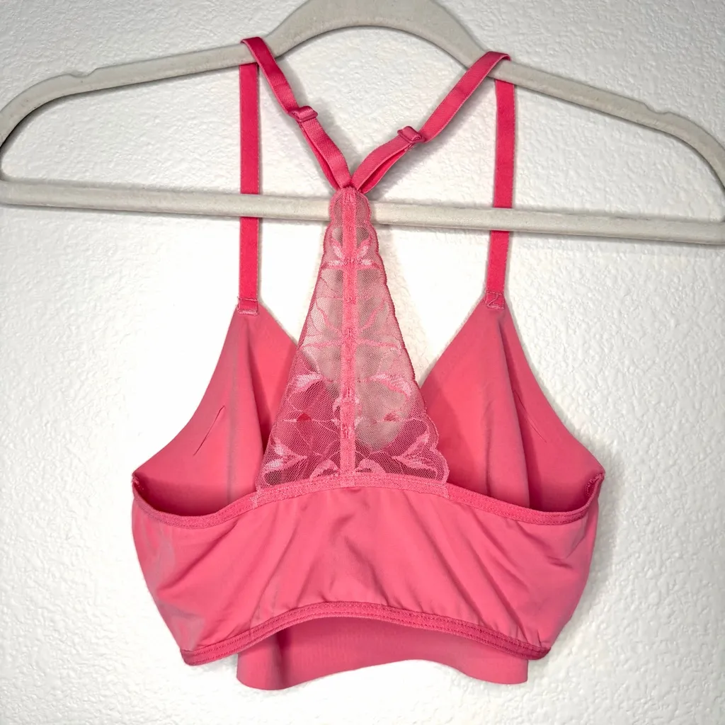 True & Co Women's M Lace Racerback Adjustable Strap Bralette Pink Size M - Image 4