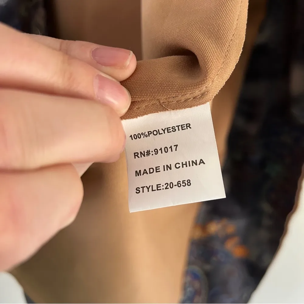 Solitaire Faux Suede Paisley Retro 70s Duster Jacket Blue Brown Casual Large - Image 4