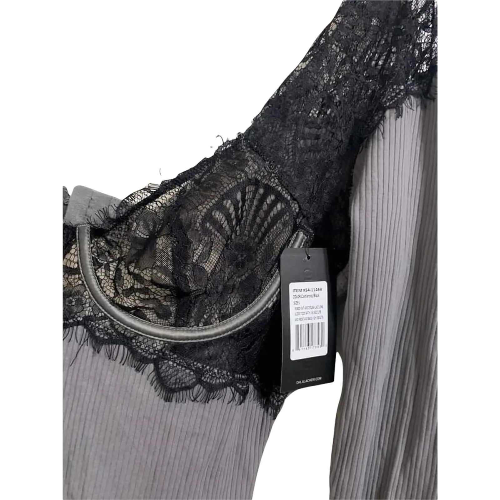 OH LA LA CHERI Women's Rib Knit And Eyelash Lace Teddy Grey Black Size L NWT‎ Size L - Image 3