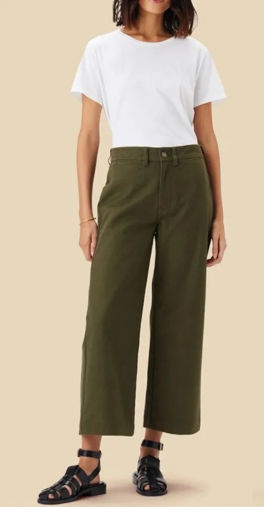 NWT AMOUR VERT Wide Leg Utility Pant Calla Green 100% Cotton Twill Pants Size 4 - Image 1