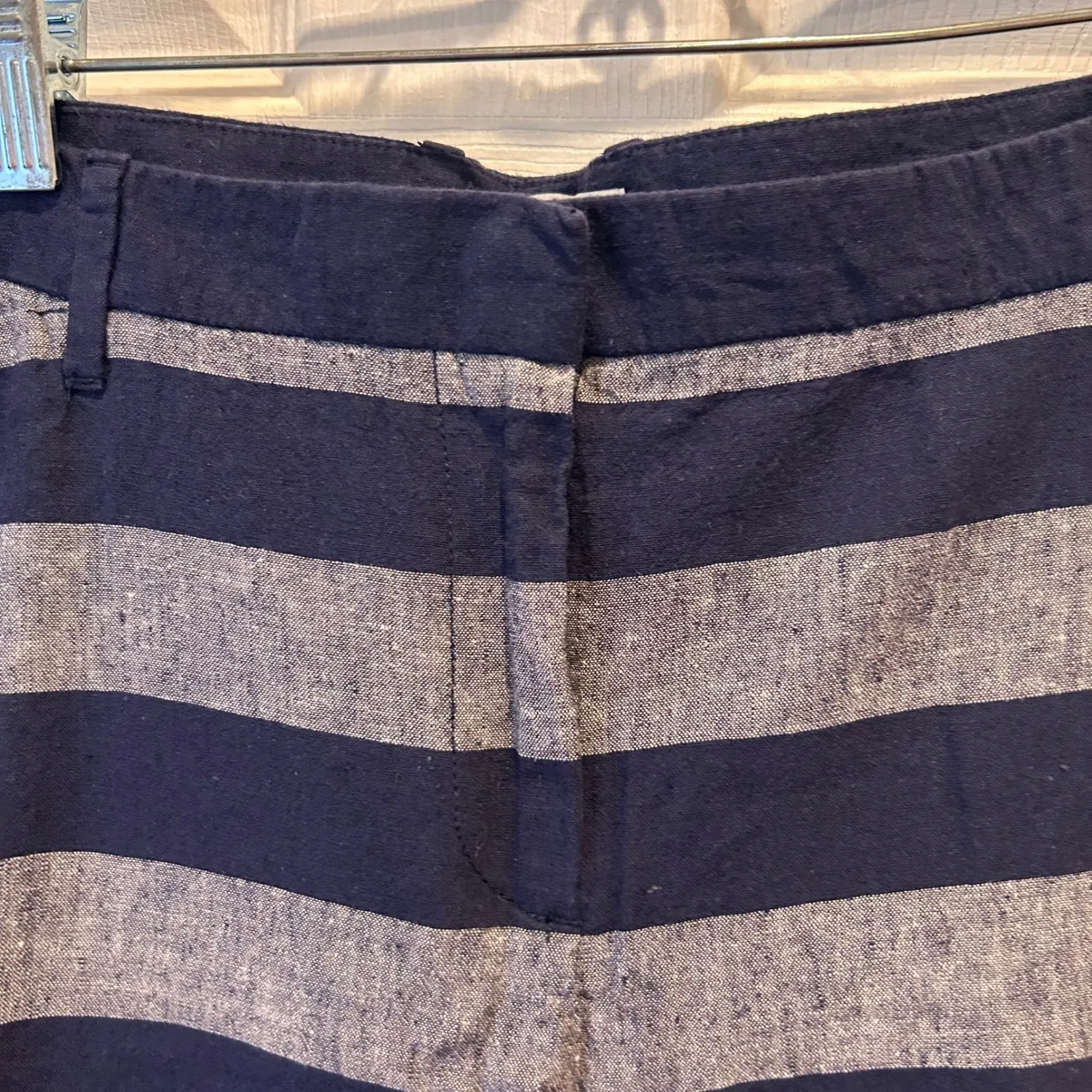 NWT GAP Slim Cropped Pants Navy Gray Stripe Linen Blend Women Size 14 Preppy - Image 3