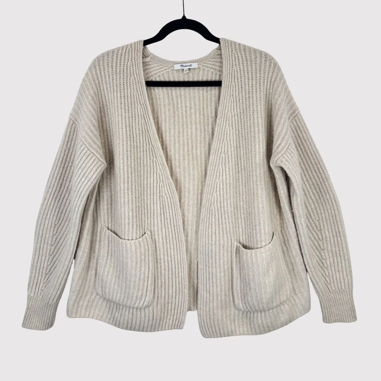 Madewell Womens Cardigan Beige Redford Ribbed Knit Merino Wool Boxy Sweater XS - Image 2