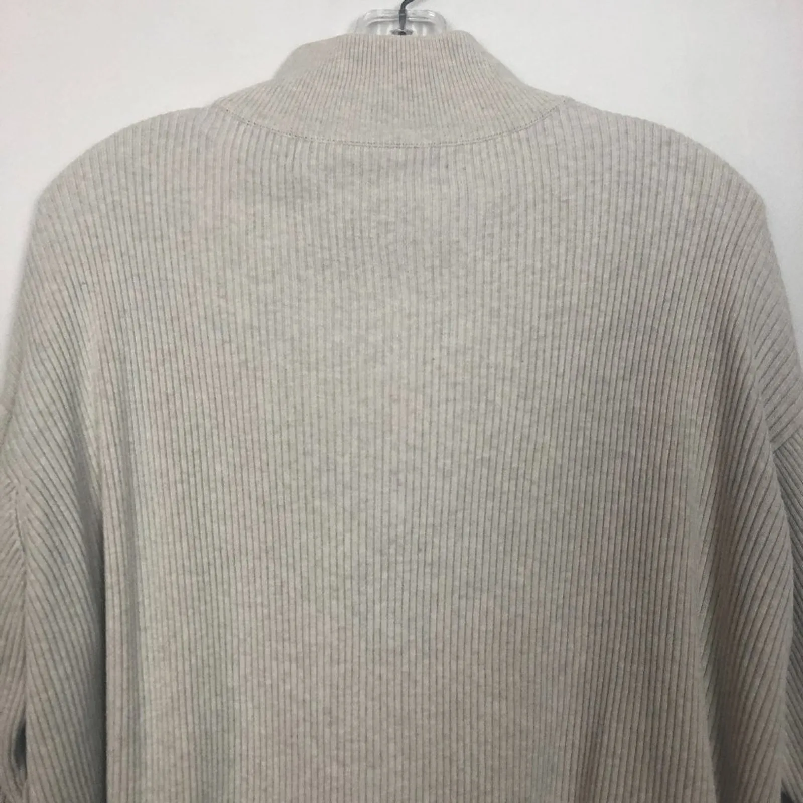 Norm Thompson Full Zip Cotton Ribbed Cream Sweater Size Medium - Image 7
