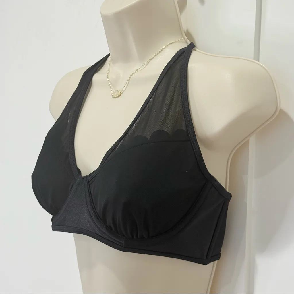 Ted Baker Kerona Scallop Mesh Bikini Top Halter Black Size 34 DD/E Beachy Chic - Image 5