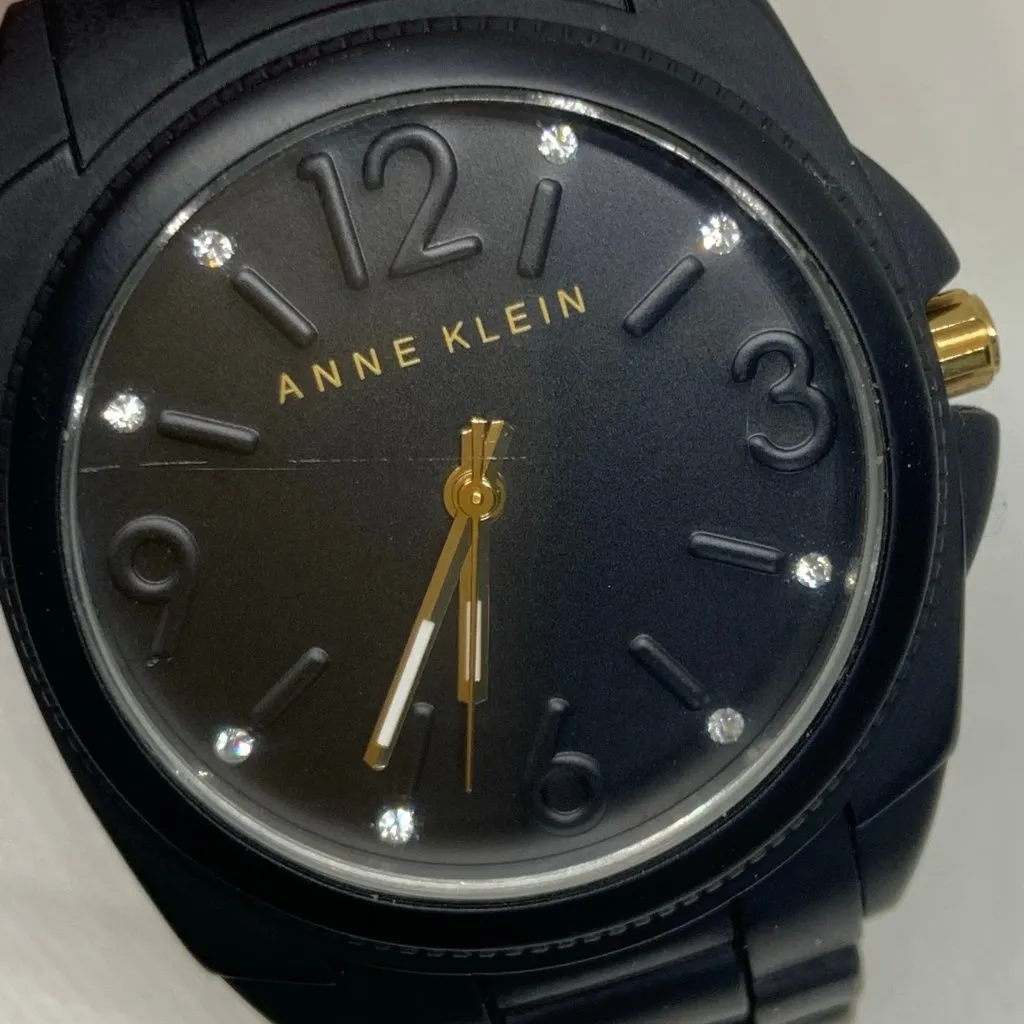 Anne Klein women’s watch black tone 35mm quartz rhinestones plastic running - Image 2