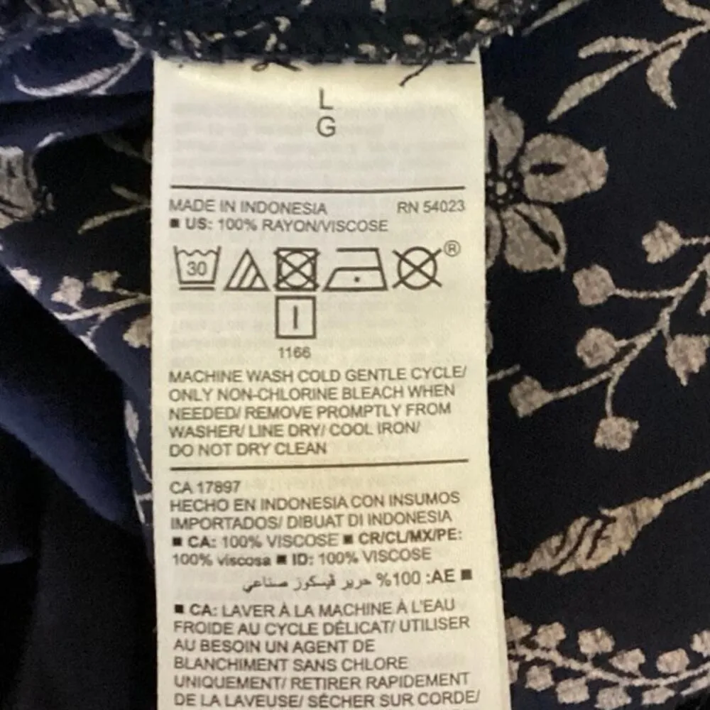Old Navy Blue Floral Faux Wrap V Neck Bell Sleeves Boho Knee Length Dress Size L - Image 4