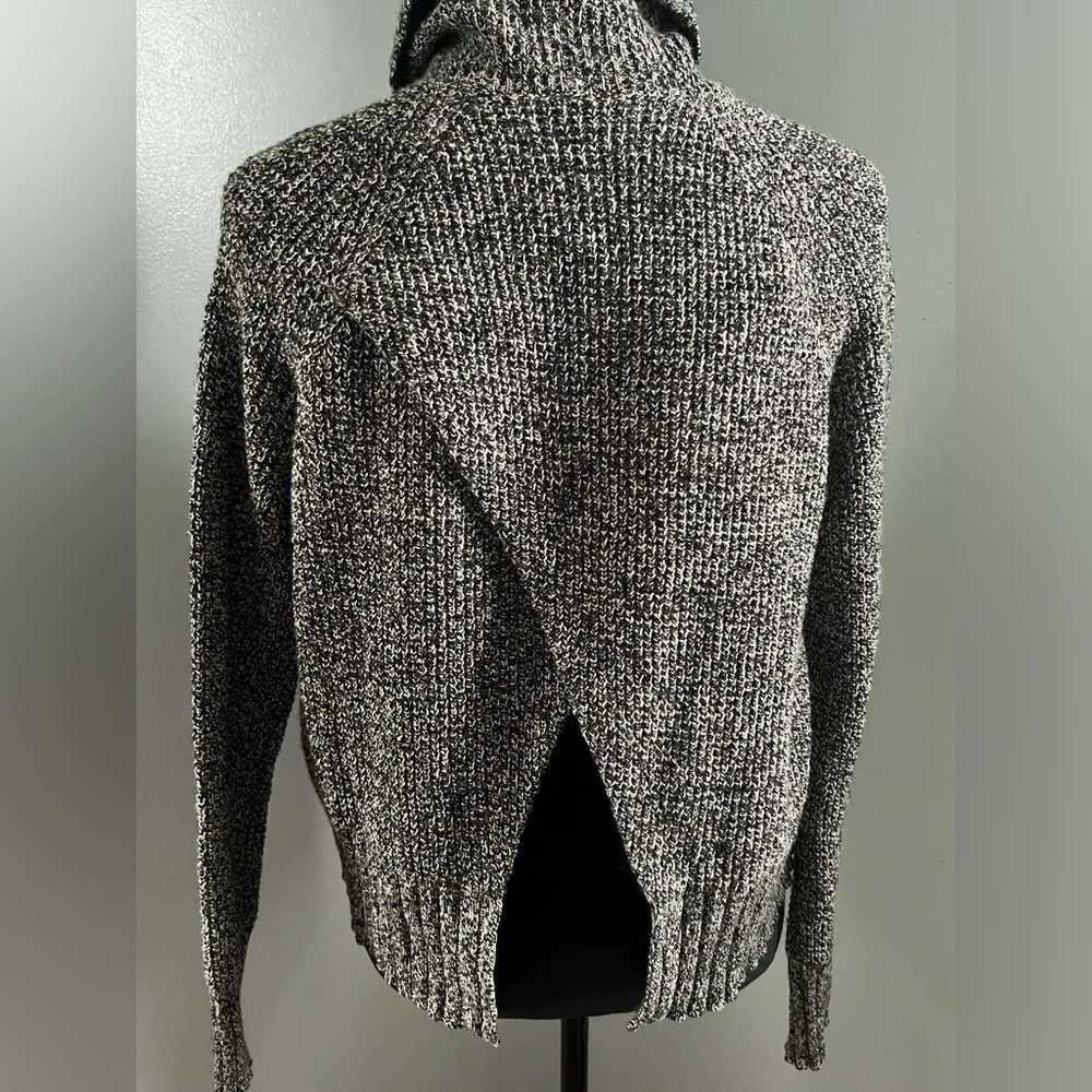 Sweater, Black Gray Marled Knit Turtleneck, Open Back, Size XS - Image 6