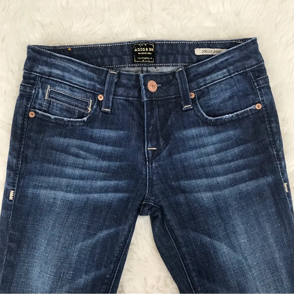 ANONAME Joelle Boot Slim Bootcut Jeans Low Rise Dark Wash Distressed Size 25 Blue - Image 3