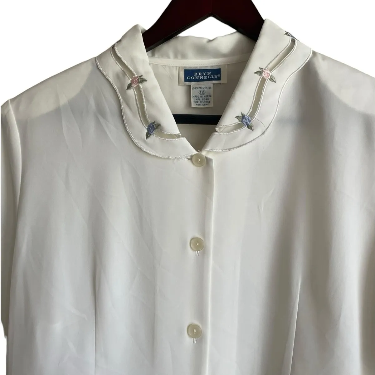 Vintage Bryn Connelly Women Top 12‎ Ivory Embroider Collar Sheer Romantic Dainty - Image 10