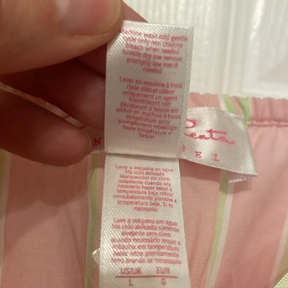 Oscar de la Renta Pink Label Pink & Green Striped Vintage Capri Pajamas Size L - Image 3